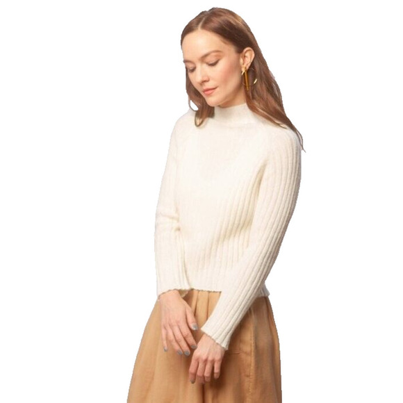 Micaela Greg Cream Ribbed Mock Neck Alpaca Blend Sweater S - Picture 1 of 9